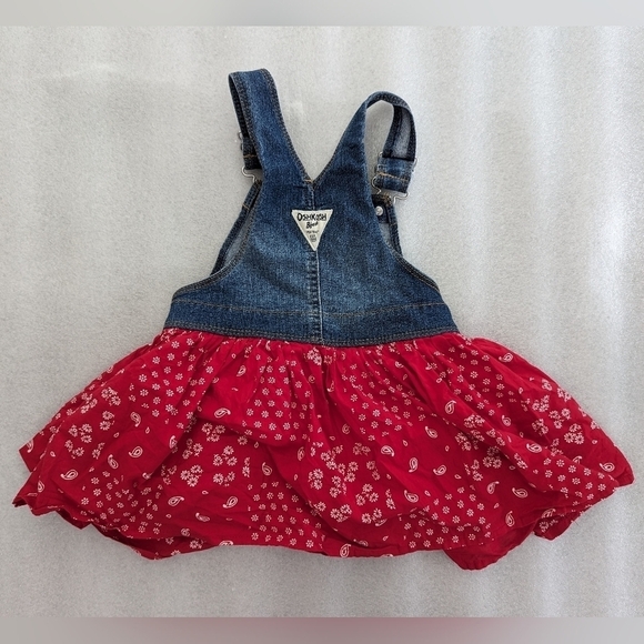 OSHKOSH Overall Dress Red Bandana Handkerchief Skirt Denim 24 Months Cowgirl - Picture 7 of 7
